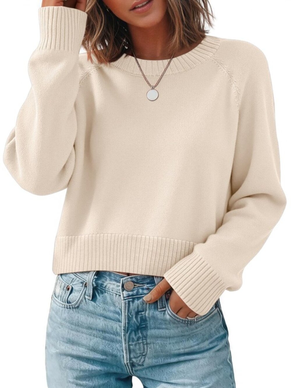 Sweaters for Women Cropped Crewneck Basic 2026 Trendy Fall Tops
